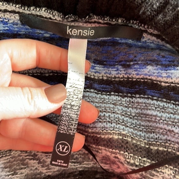 Kensie Blue Patterned Striped Open Front Waterfall Cardigan - Picture 7 of 8